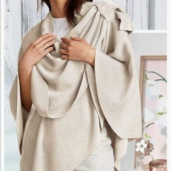 New Crossover Drape Front Poncho Sweater - Picture 2 of 6